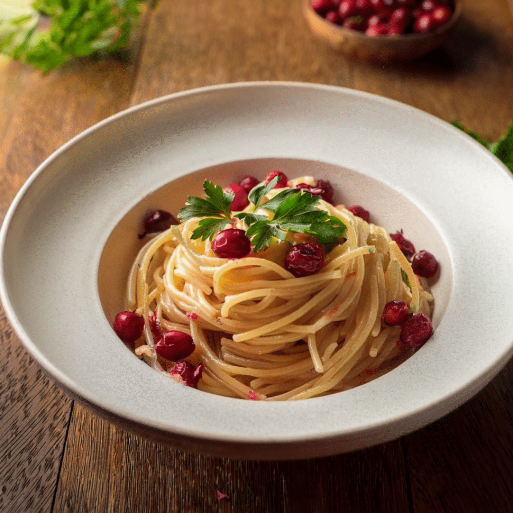 Cranberry spaghetti recipe in bowl