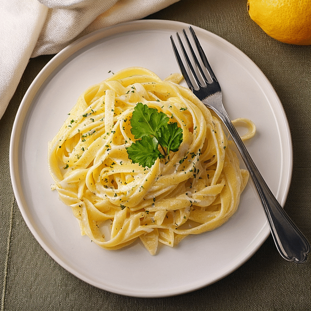 Served lemon ricotta pasta plate