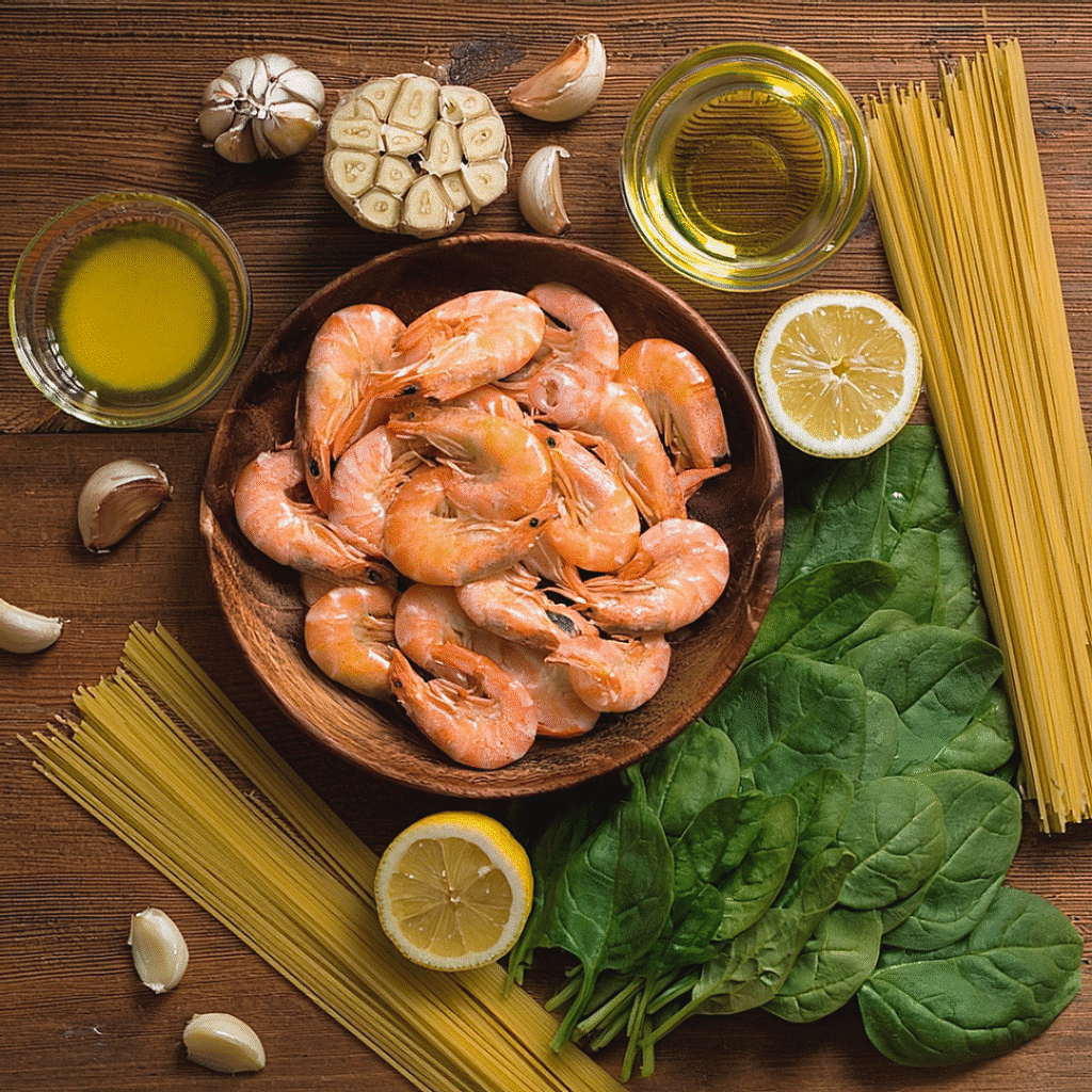 Shrimp spinach pasta ingredients