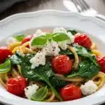 Pasta with Spinach and Tomatoes and Feta