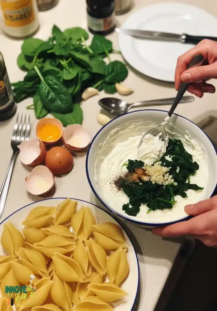 pasta shells stuffed with smooth ricotta and fresh spinach