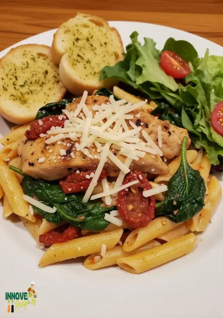 Asiago Chicken Pasta with Sun-Dried Tomatoes and Spinach